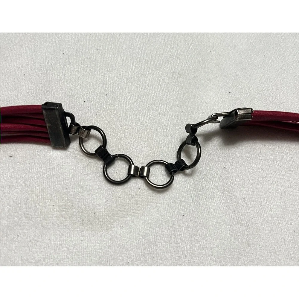 Unique Pink Leather Rope Belt With Gold And Rhinestone Accents And Chain Closure